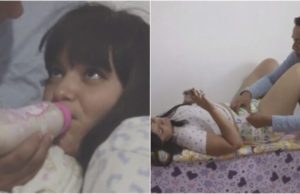 Esta mujer cree que es una niña de 2 años y su pareja la apoya dándole leche en biberón