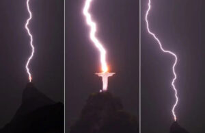 Un rayo impacta la estatua del Cristo Redentor en Brasil